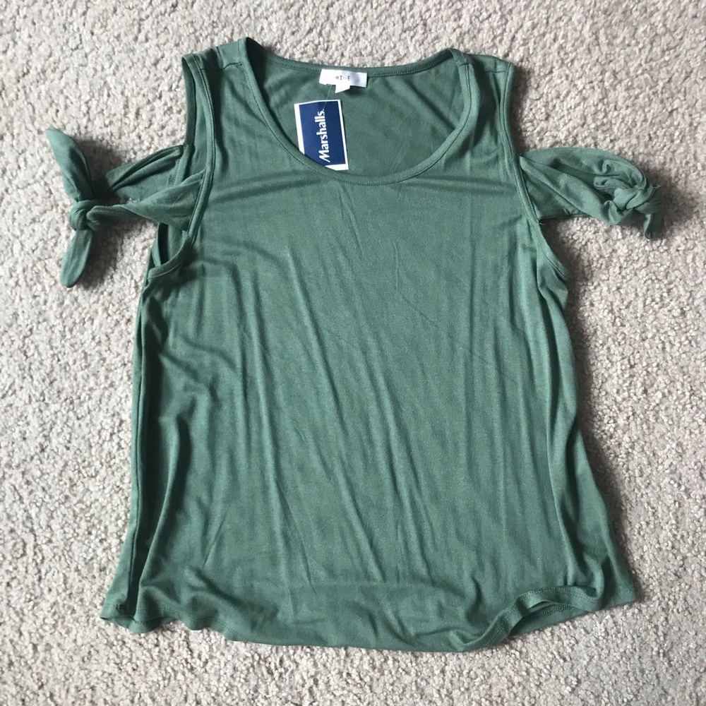 green wrap around the shoulder top